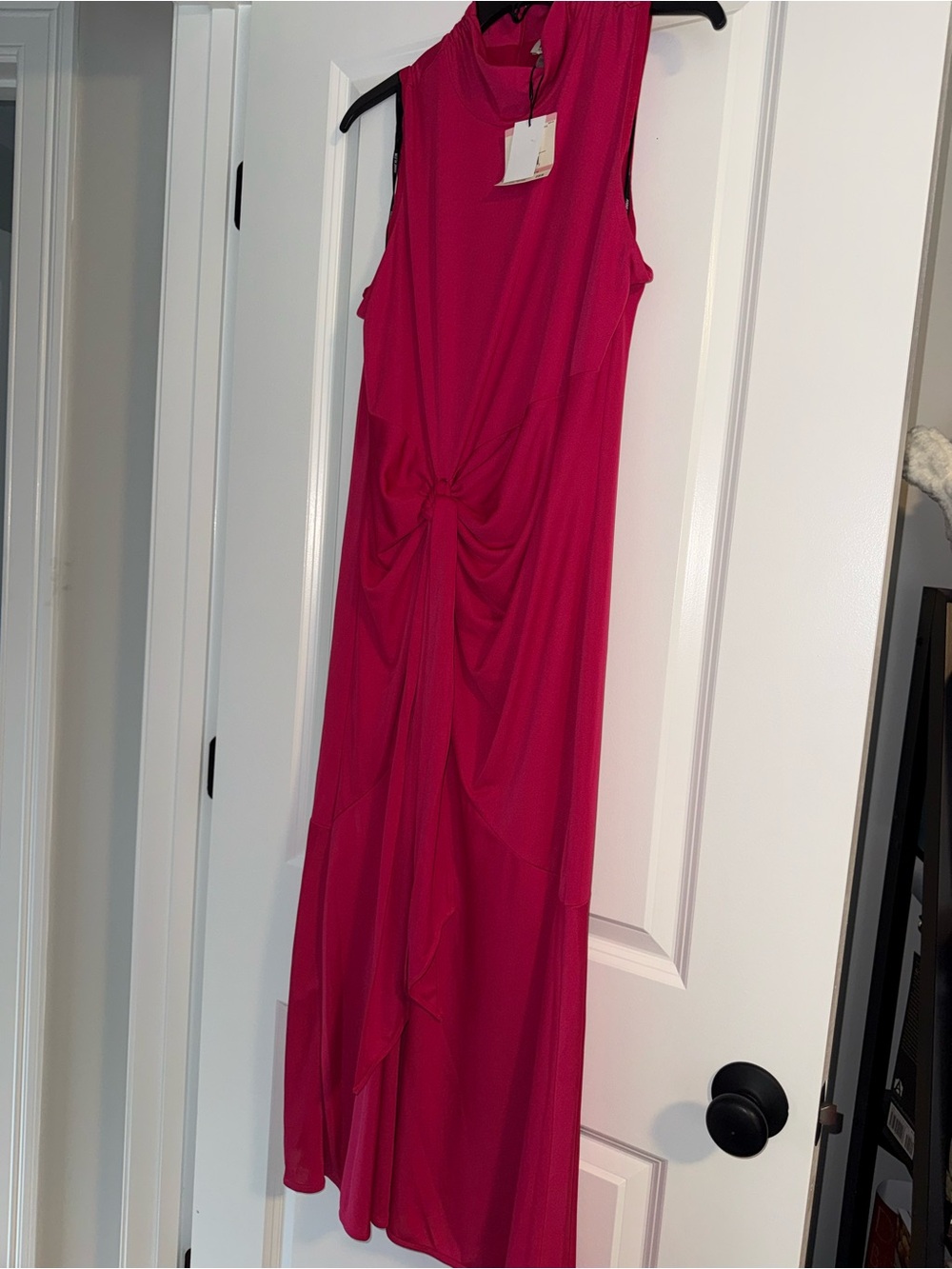 Anne Klein Sleeveless Maxi Dress in Fuchsia Rose with Front Tie